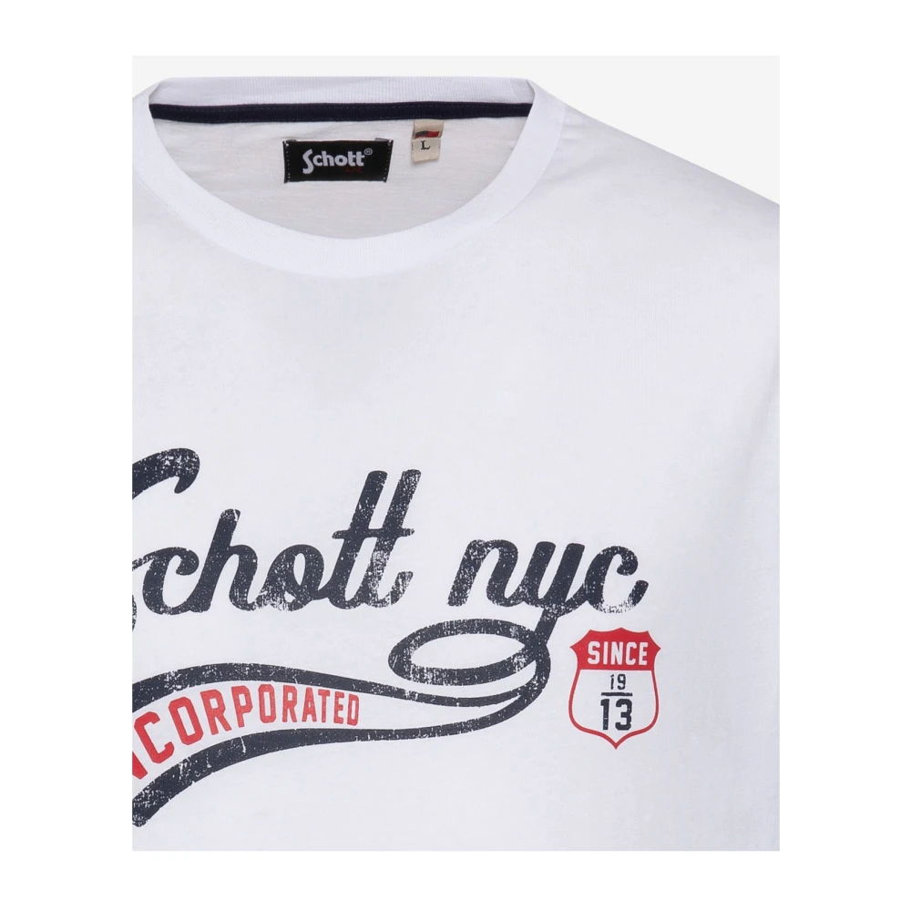 Schott NYC Katoenen handtekening T-shirt Wit White Heren