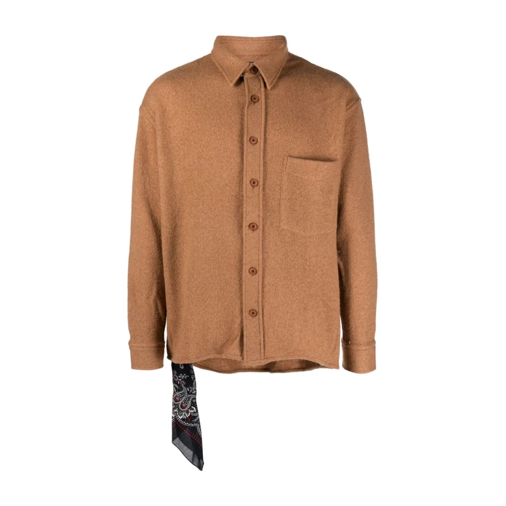 Destin Kameelkleurig Wollen Shirt met Sjaal Detail Brown Heren