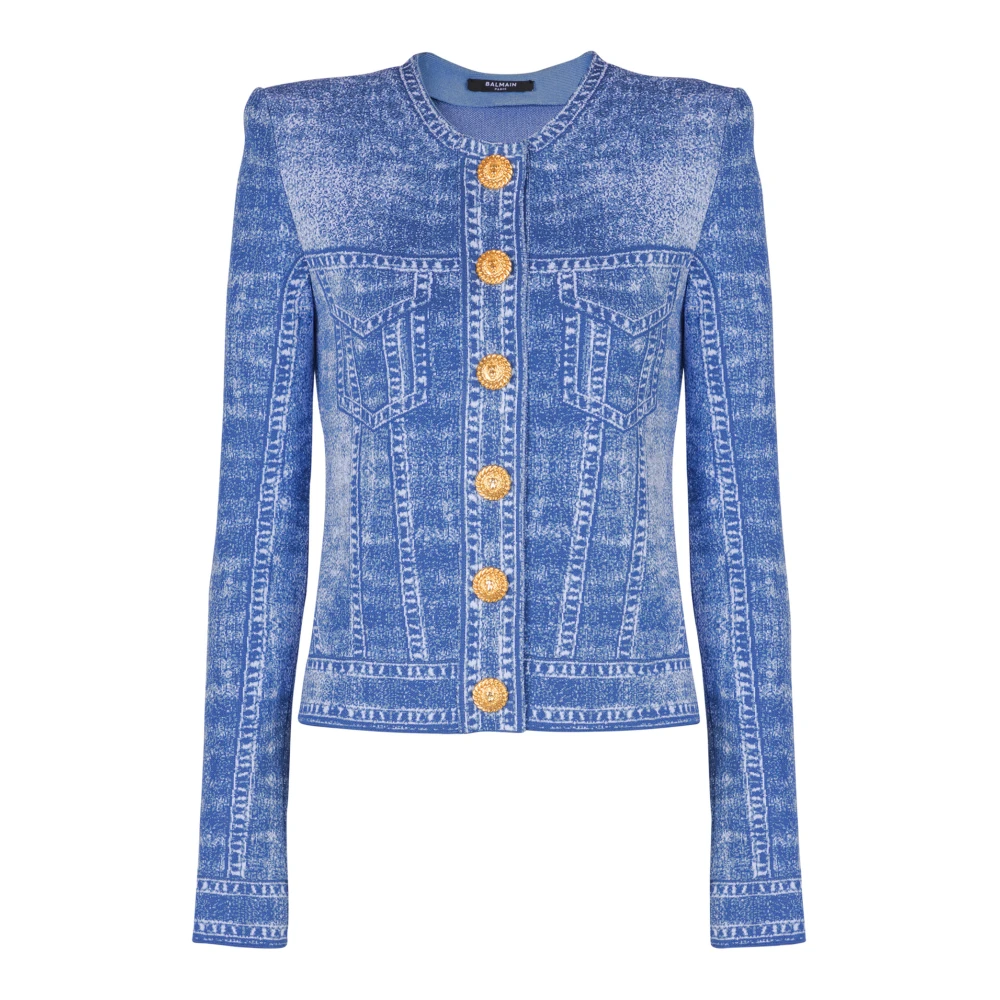 Balmain Jacquard gebreide cardigan met denim effect Blue Dames