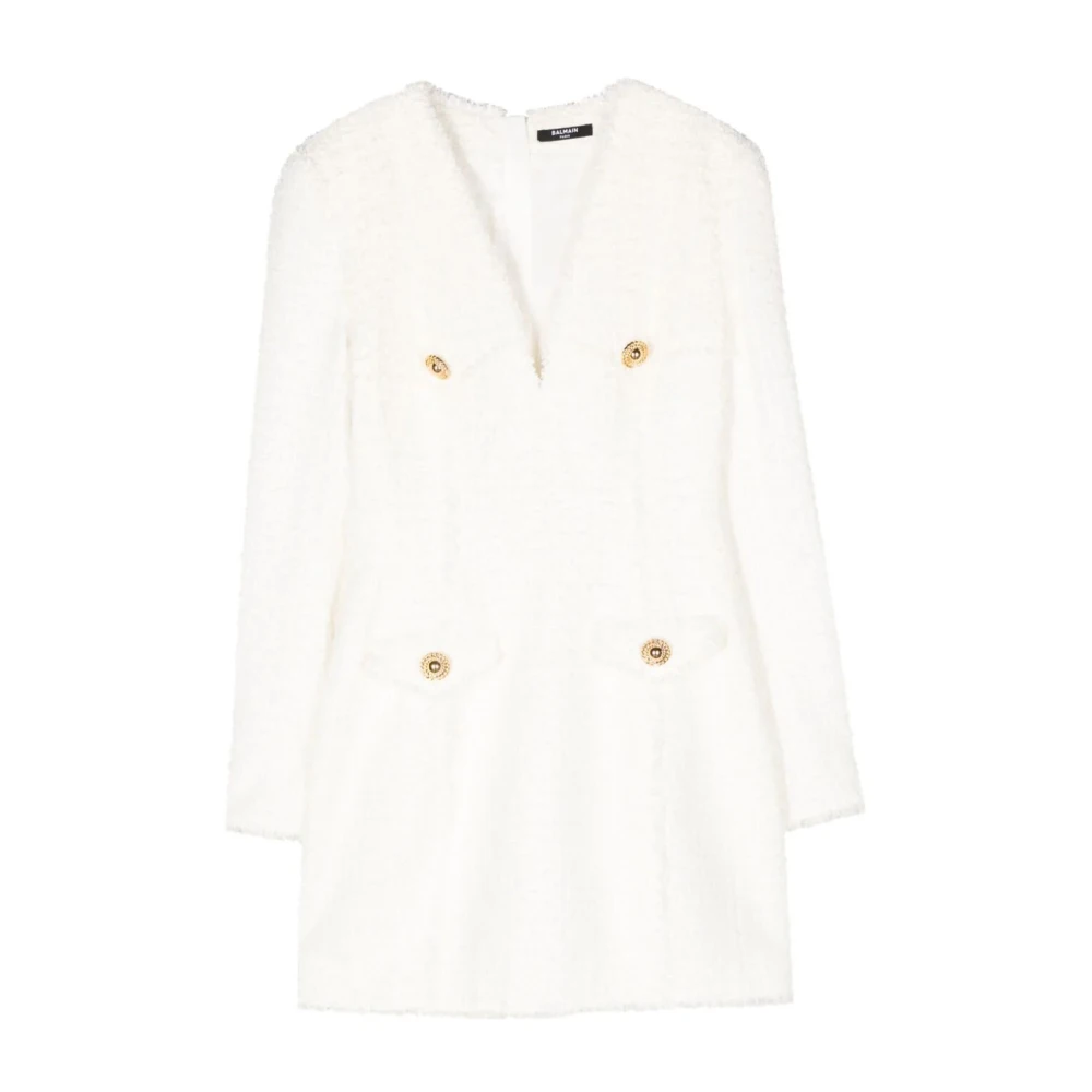 Balmain Kort Klänning med 4 Knappar White, Dam