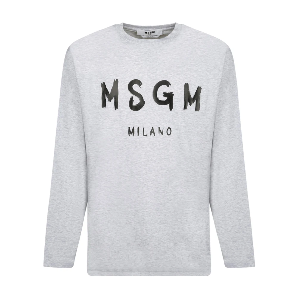 Msgm Lichtgrijs Logo Print T-Shirt Gray Heren