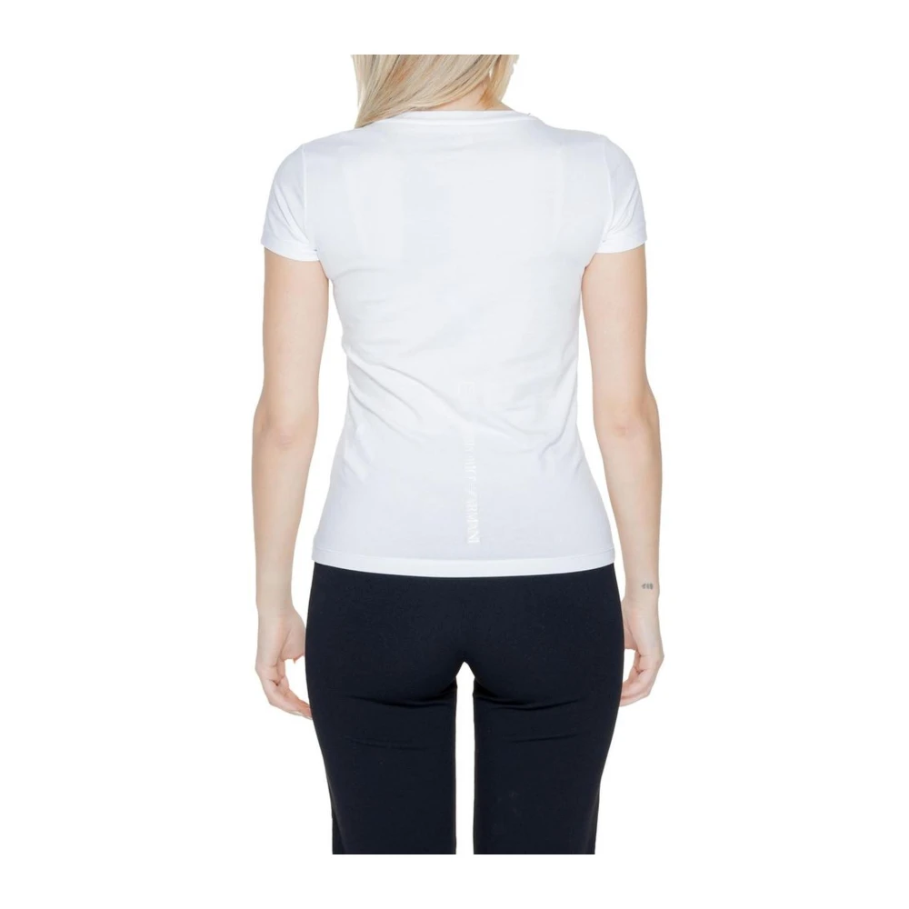 Emporio Armani EA7 Crème Katoenen Korte Mouw T-shirt White Dames