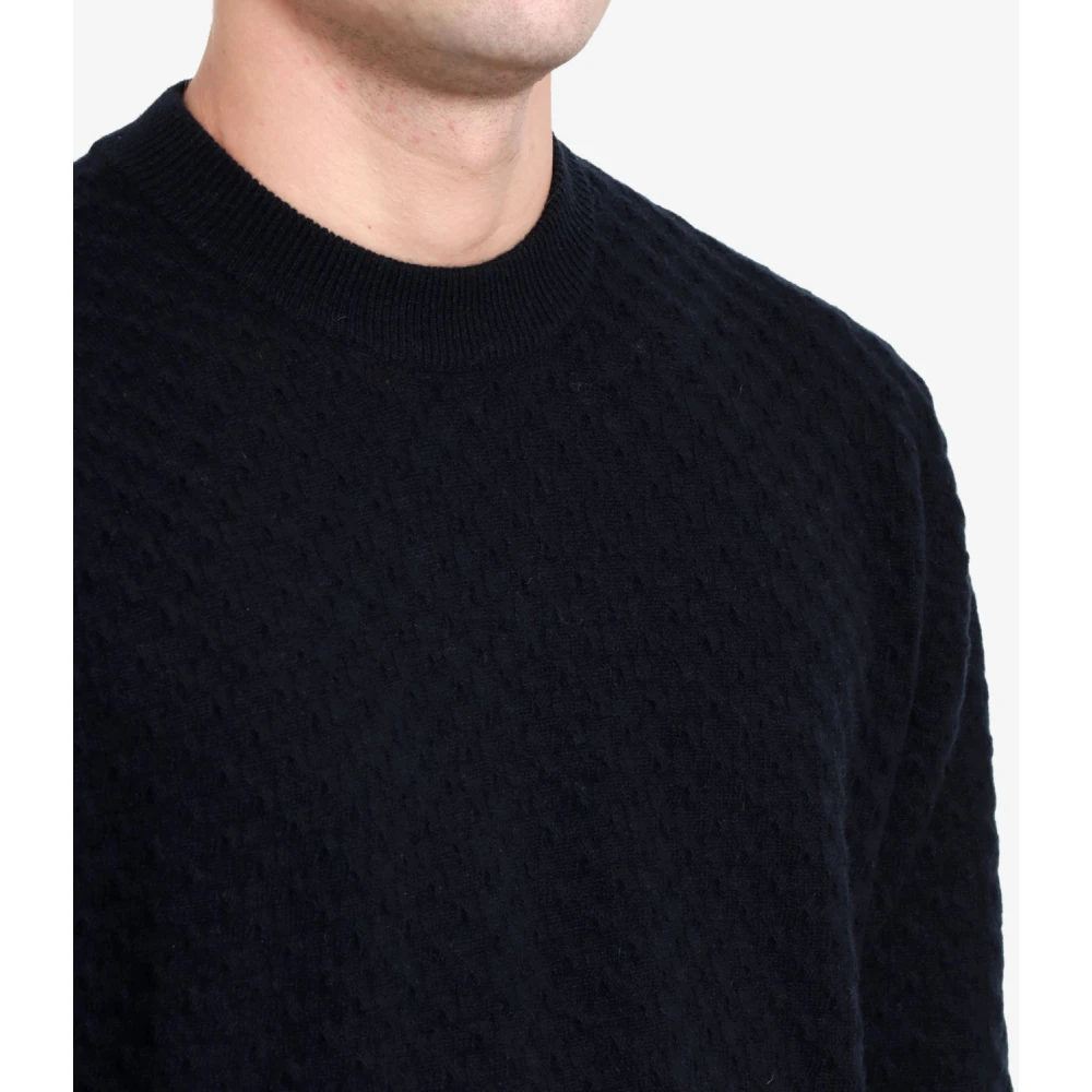 Paolo Pecora Merino Wol Gebreide Trui Zwart Blauw Black Heren