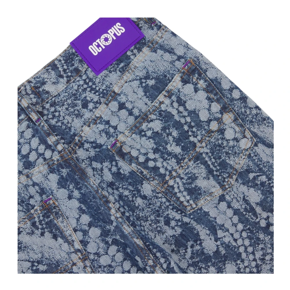 Octopus Losse Denim Jeans met Zeefdruk Blue Heren