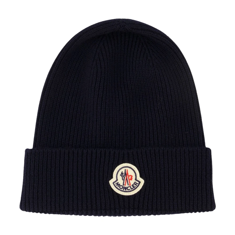 Moncler Men's Blue Beanies, One Size, Navy Wool Beanie Hat