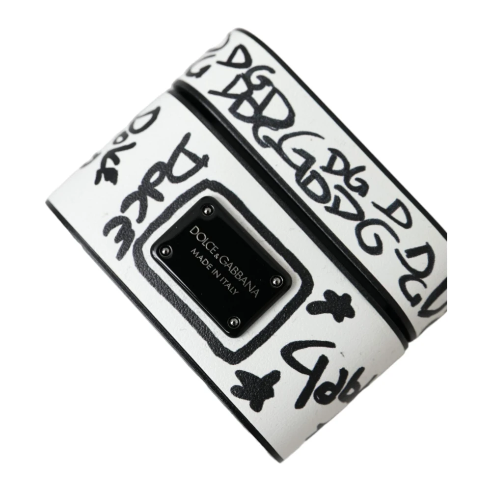 Dolce & Gabbana Geëtst leren Airpods hoesje met Scribble Logo Black Dames