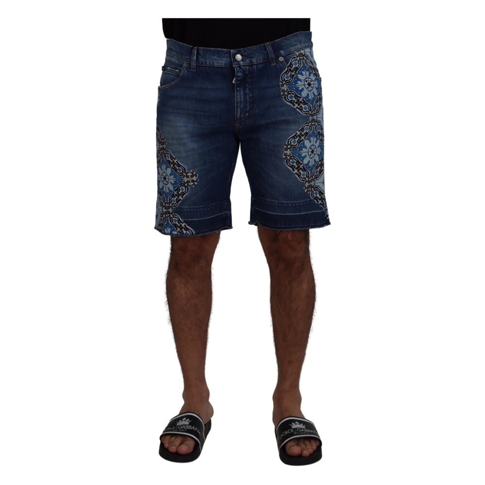 Dolce & Gabbana Blauwe Wassing Slim Fit Denim Shorts Blue Heren