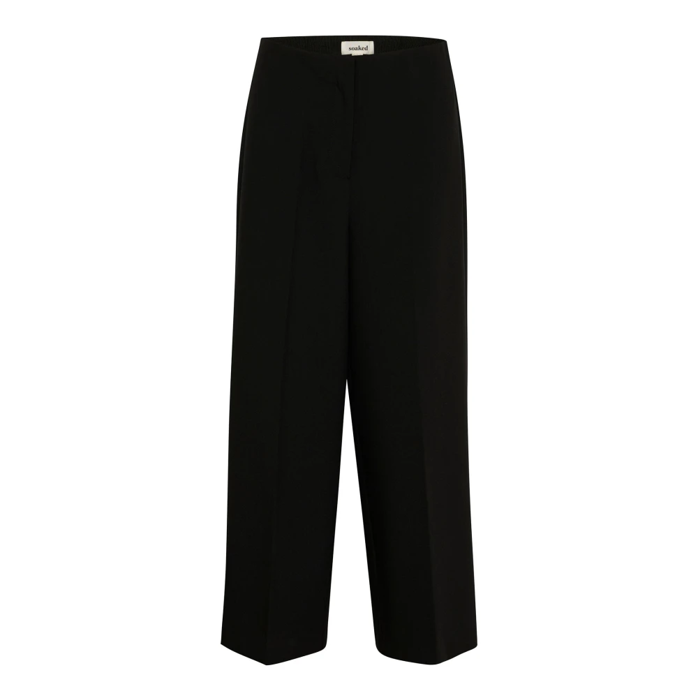 Soaked In Luxury Women's Black Wide Leg Cropped Trousers - Wide Trousers - M - Trousers