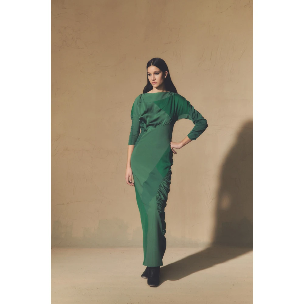 Cortana Collage lang patchwork groene jurk Green Dames