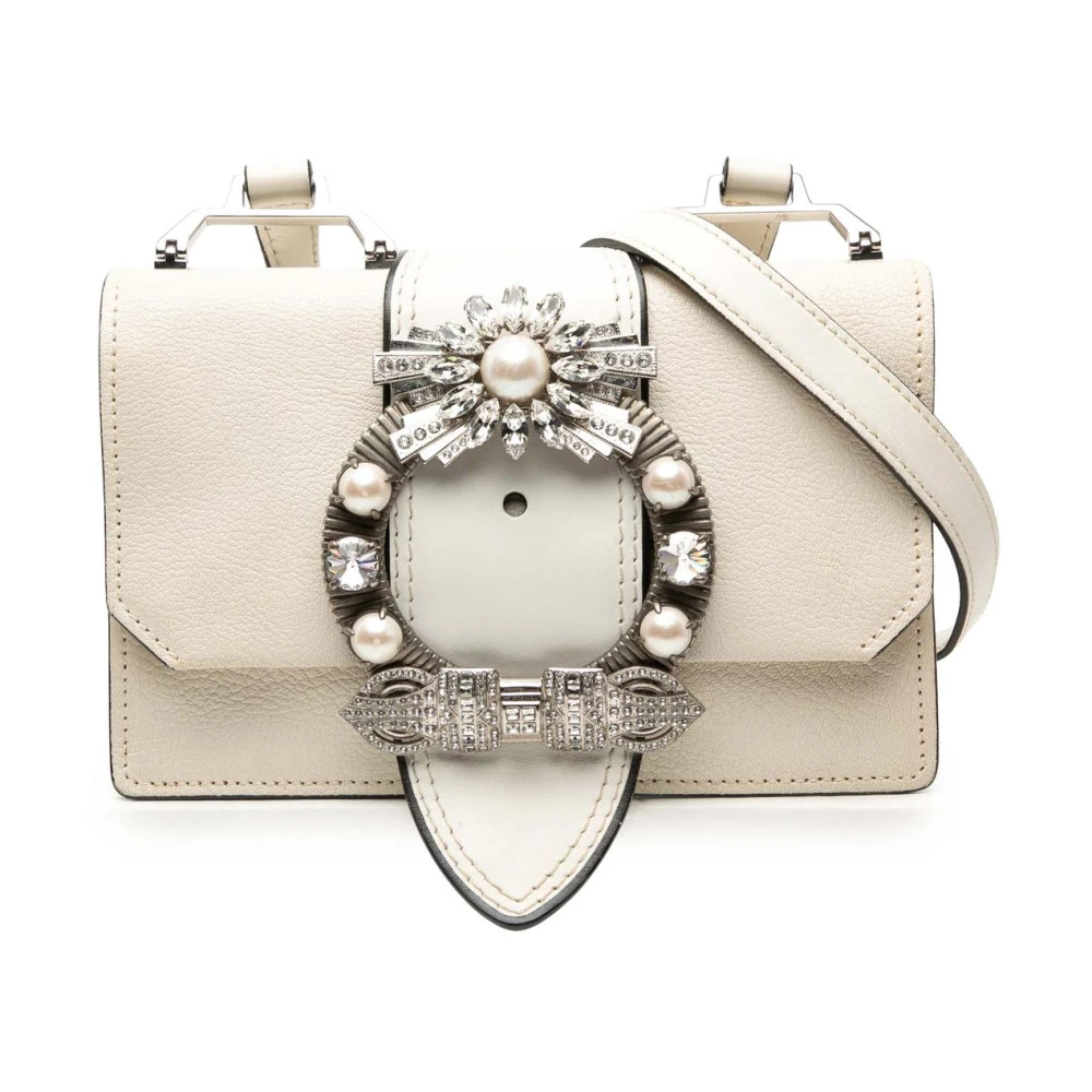 Miu Miu Pre-Owned Women's White Pre-Owned Top Handle Embellished Bag