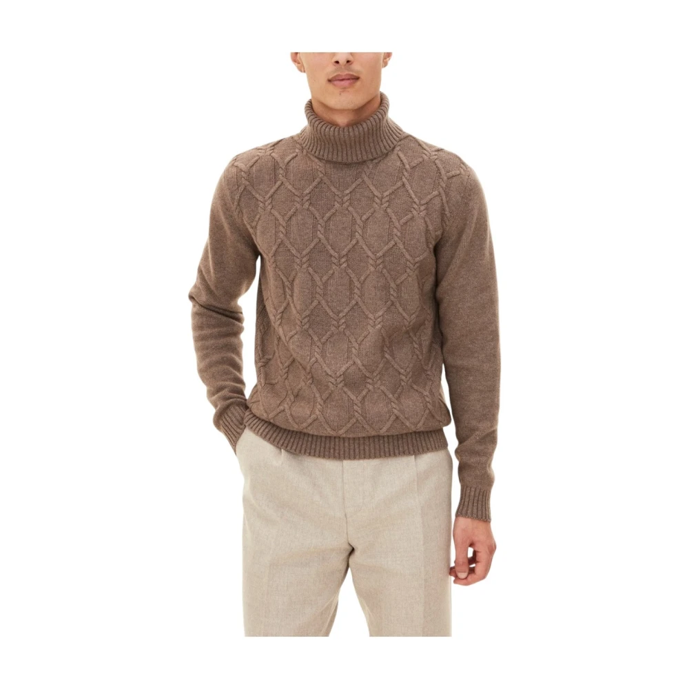 Oscar Jacobson Beige Rollneck Trui Structuur Brown Heren
