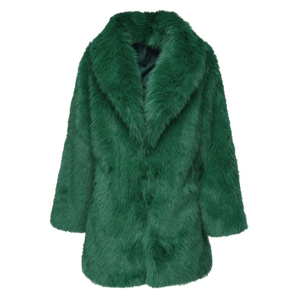 V73 Groene Bont V-hals Jas met Zakken Green Dames