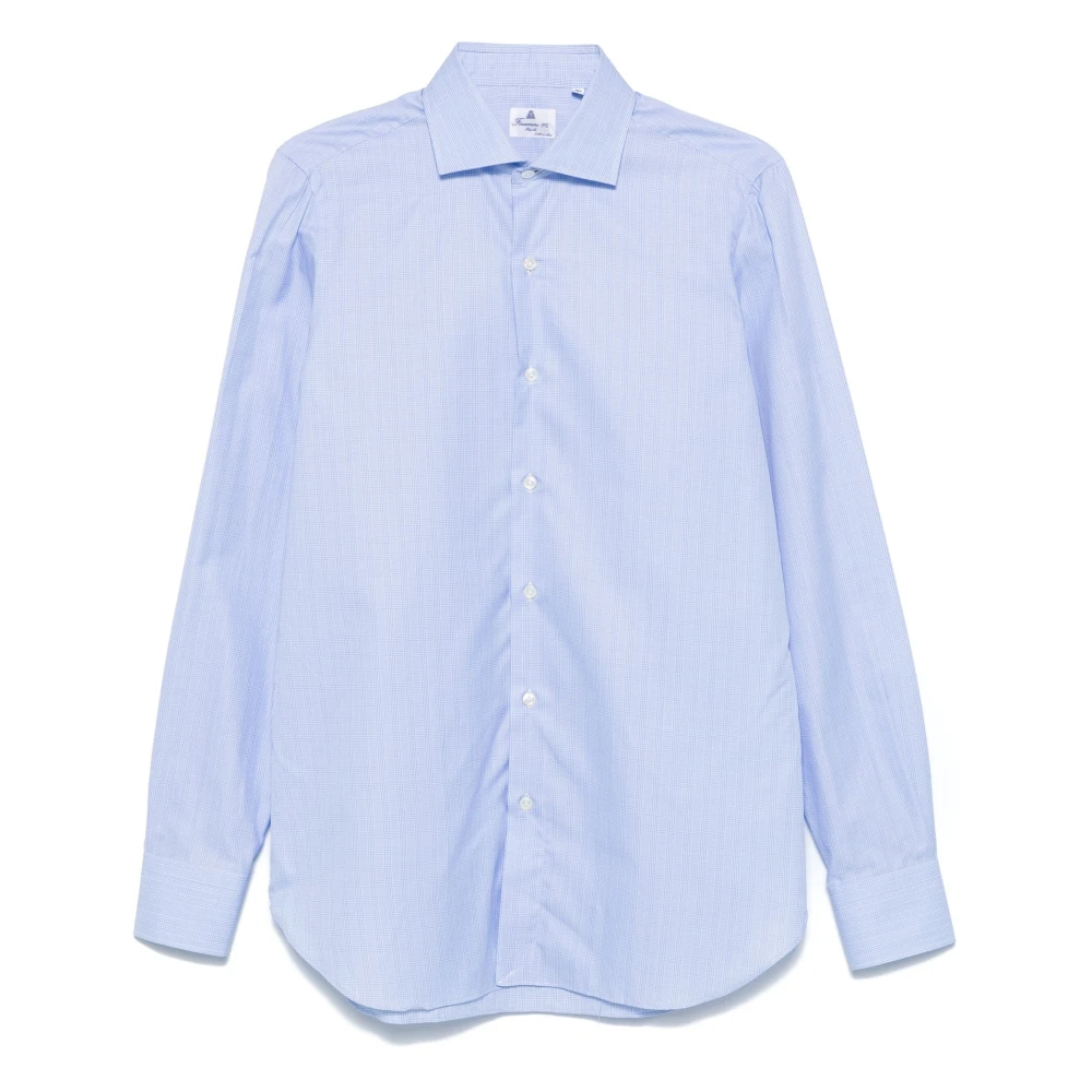 Finamore Italiaans katoenen overhemd 100% katoen Blue Heren