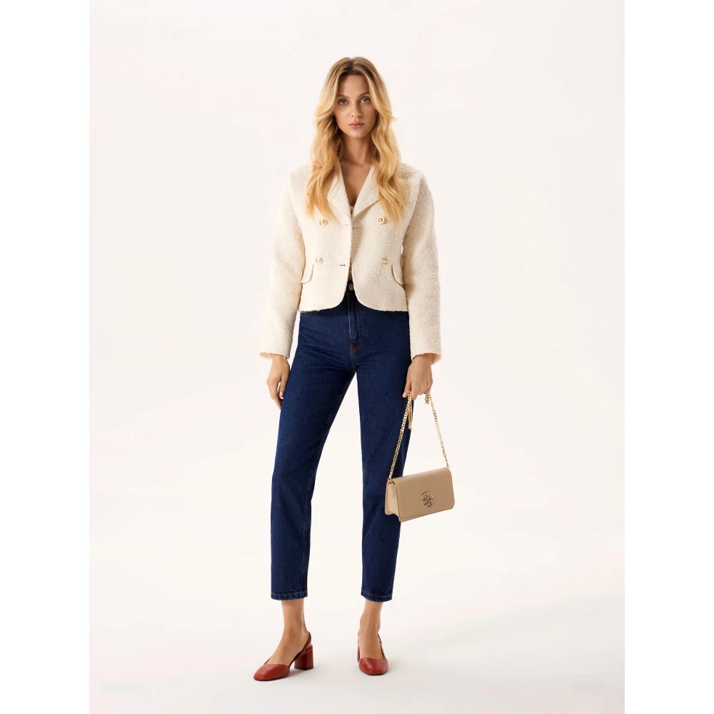 Kazar Leren rechthoekige tas aan een gouden ketting Beige Dames