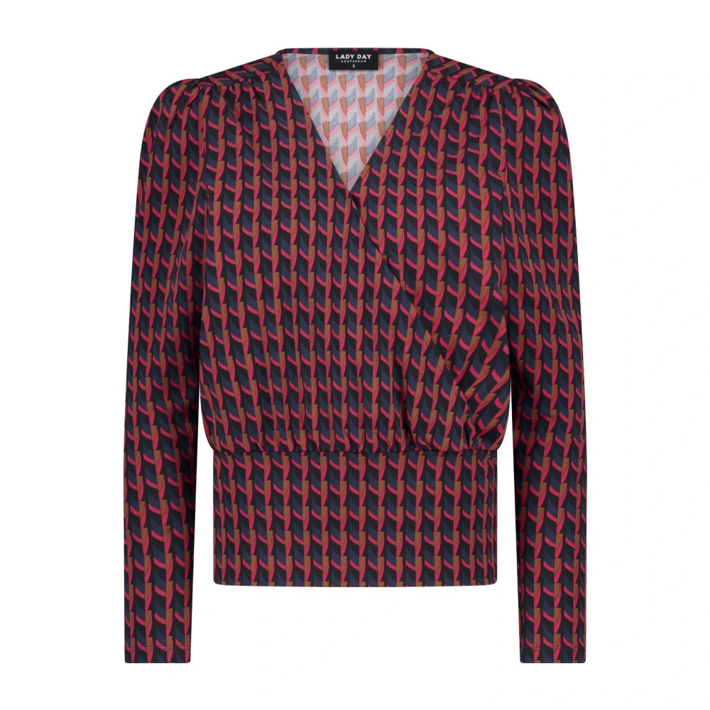 Lady Day Artistic Rood Puff Sleeve Wrap Shirt Red Dames