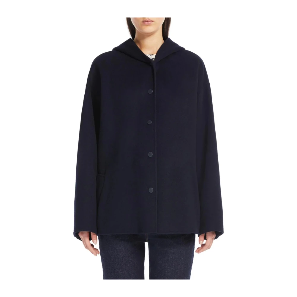 Max Mara Weekend Blauwe wollen korte jas met capuchon Blue Dames