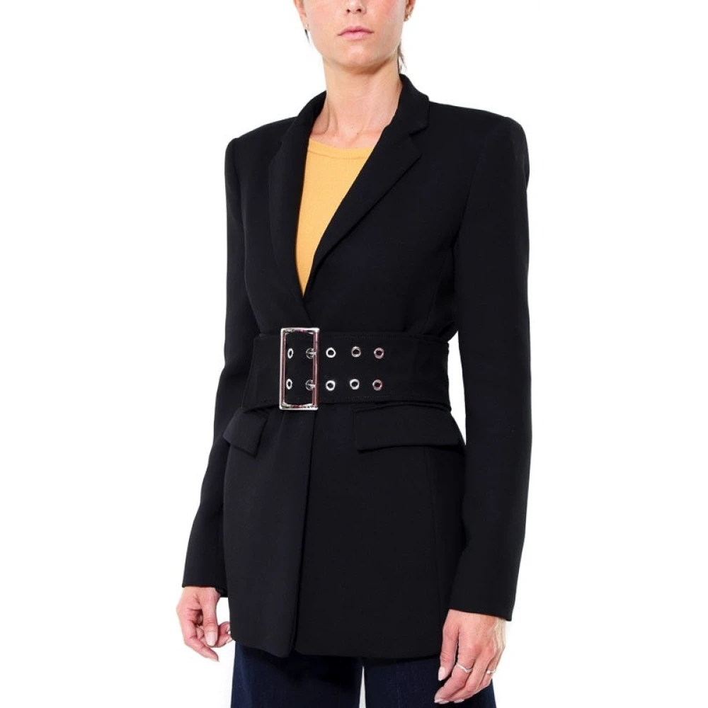pinko Lange Twill Zwarte Blazer met Riem Black Dames
