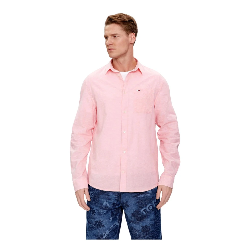 Tommy Jeans Heren Linnen Blend Shirt Pink Heren