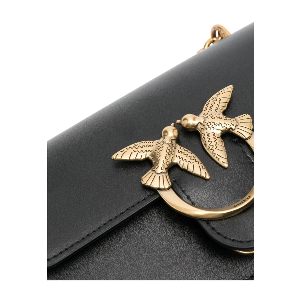 pinko Love Birds Zwarte Leren Schoudertas Black Dames