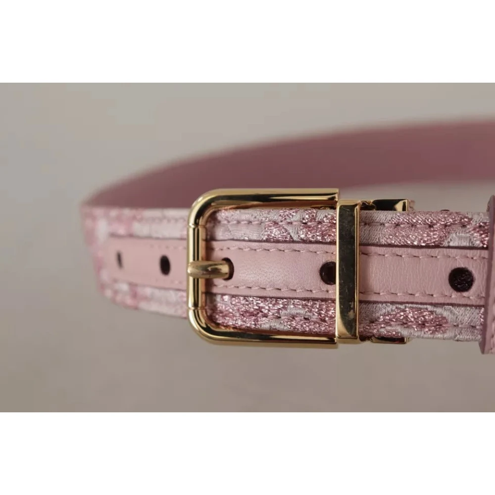 Dolce & Gabbana Roze Jacquard Geborduurde Riem met Gouden Gesp Pink Dames