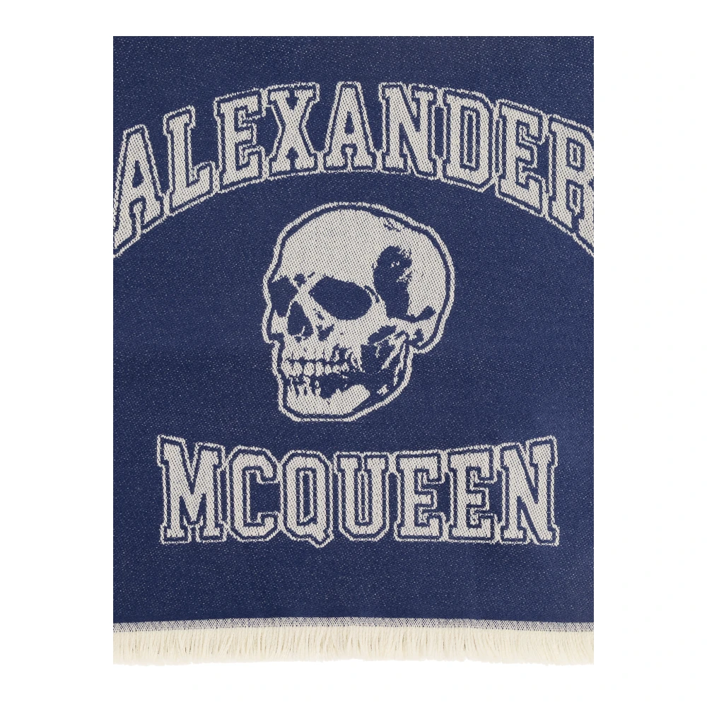 alexander mcqueen Wollen sjaal met logo Blue Heren