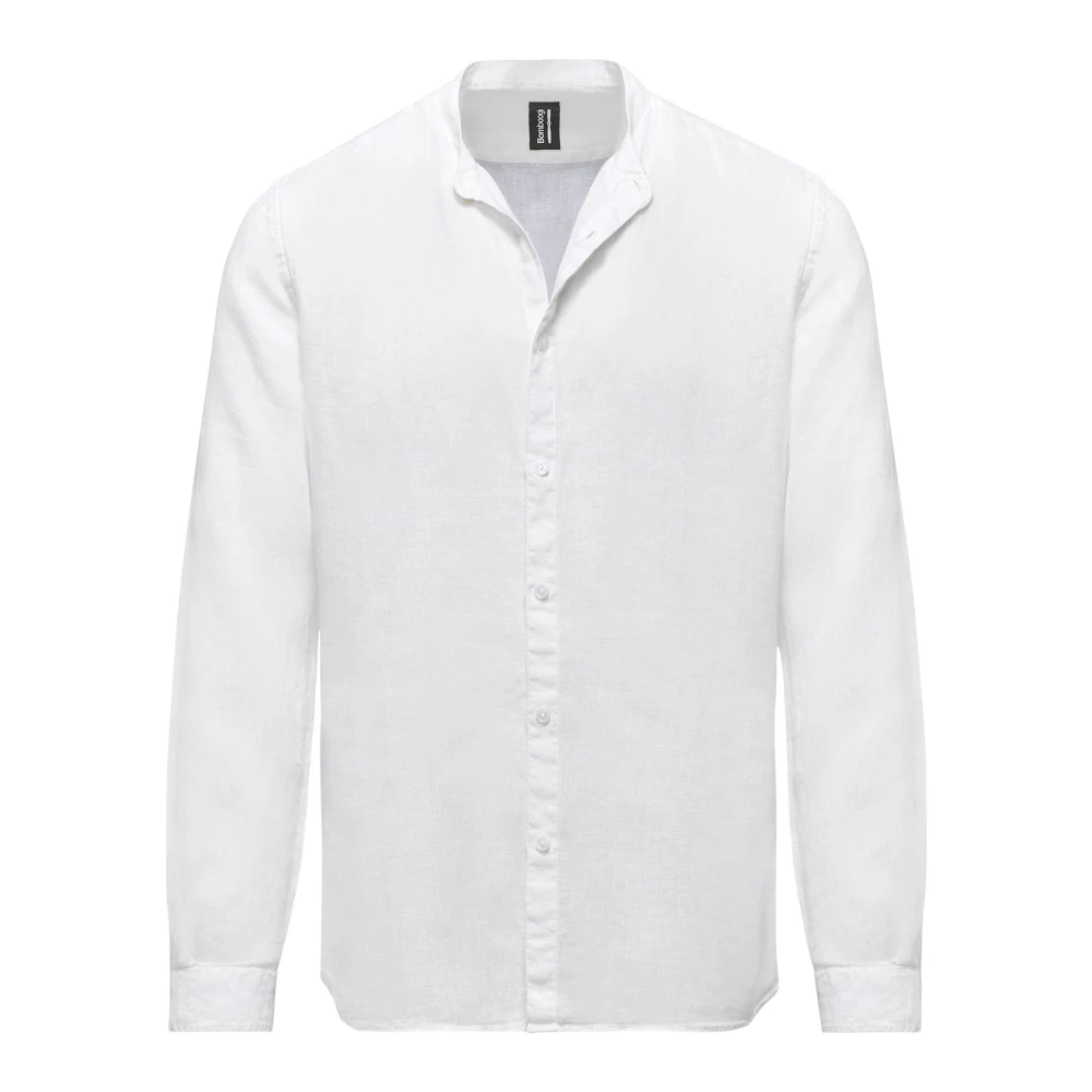 Bomboogie Mannelijk Wit Overhemden Heren, 2XL, Linnen, Linnen Overhemd Met Mandarijnkraag