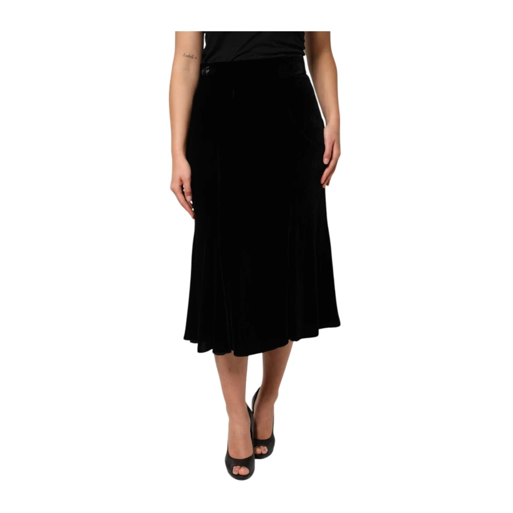 Dolce & Gabbana Women's Black High Waist Flared Midi Skirt