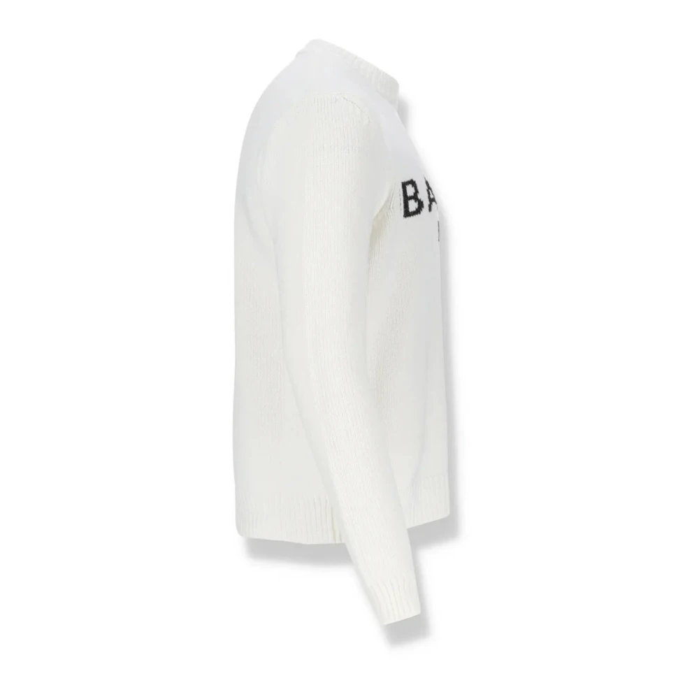 Balmain Logo Katoenen Sweater met Ronde Hals White Heren