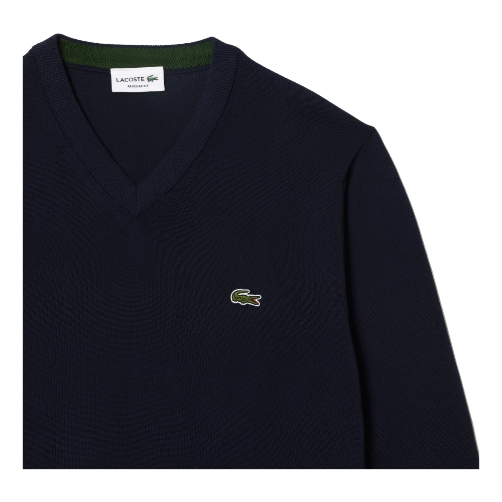 Lacoste V-hals Katoenen Trui Navy Blauw Blue Heren