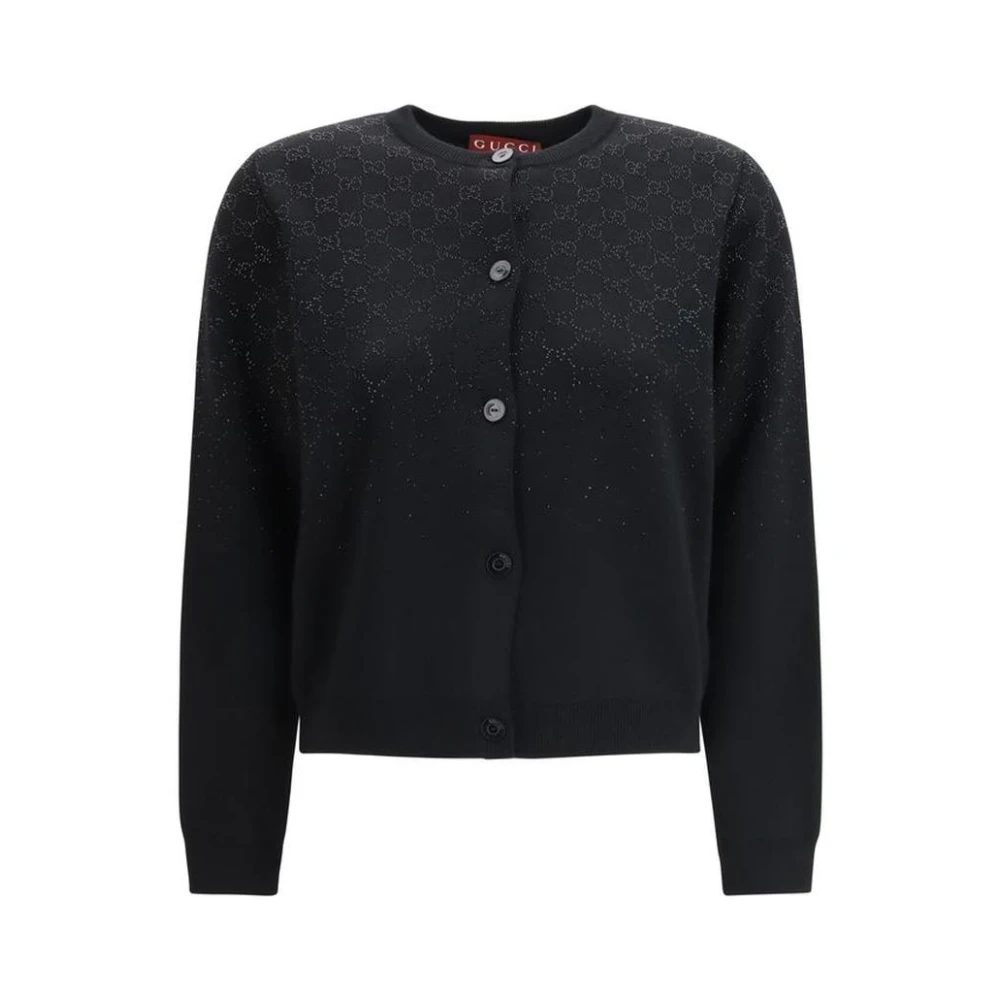 Gucci Women's Black Fine Wool Cardigan With Gg Crystals