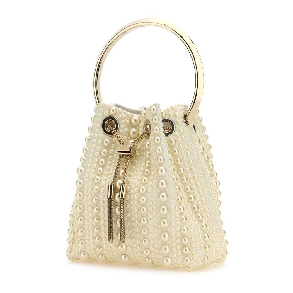 Jimmy Choo Versierde Satijnen Bon Bucket Tas Beige Dames