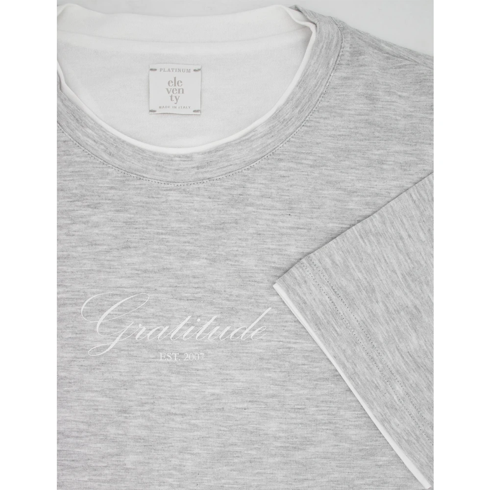 Eleventy Contrast Katoenen T-shirt met Front Motif Gray Heren