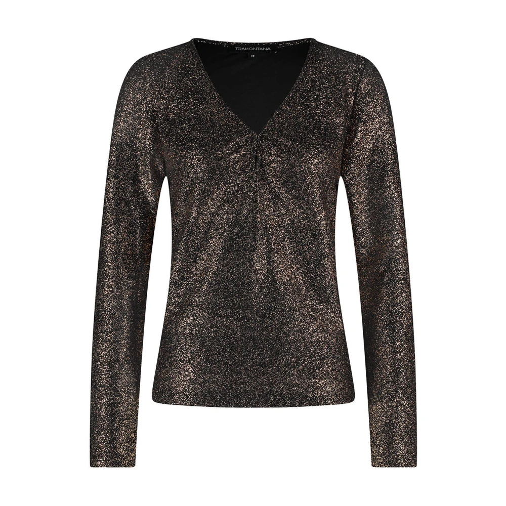 Tramontana Gouden Glitter V-hals Top Black Dames