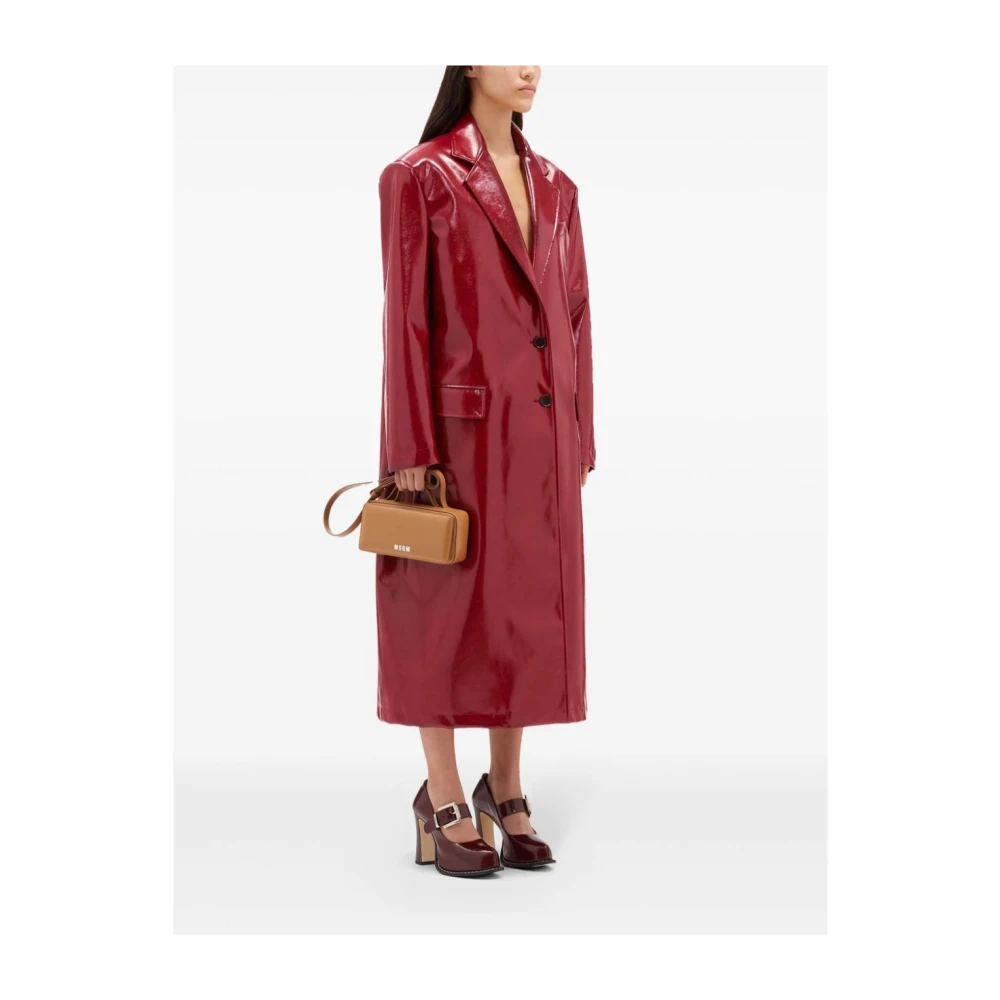 Msgm Rood leren lang jack klassieke stijl Red Dames