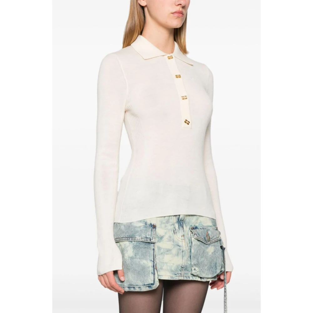 Ganni Merino Wol Rib Polo Shirt Beige Dames