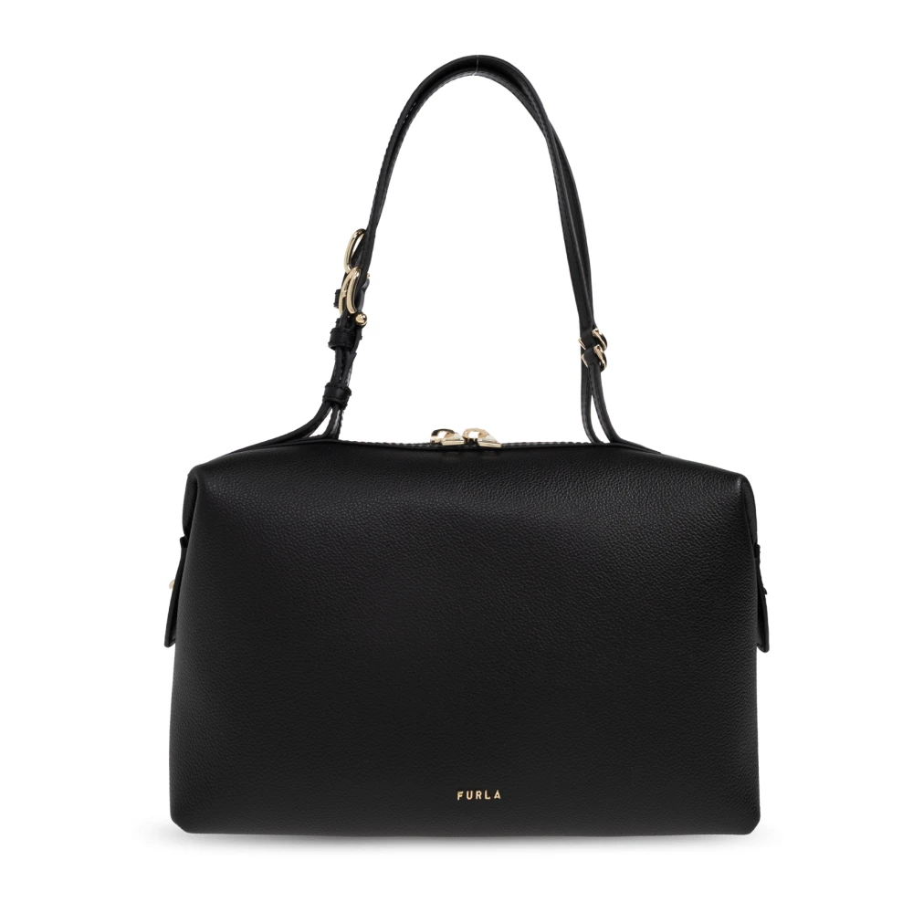Furla Vrouw Zwart Tassen Dames, One Size, Leer, Double Medium Schoudertas