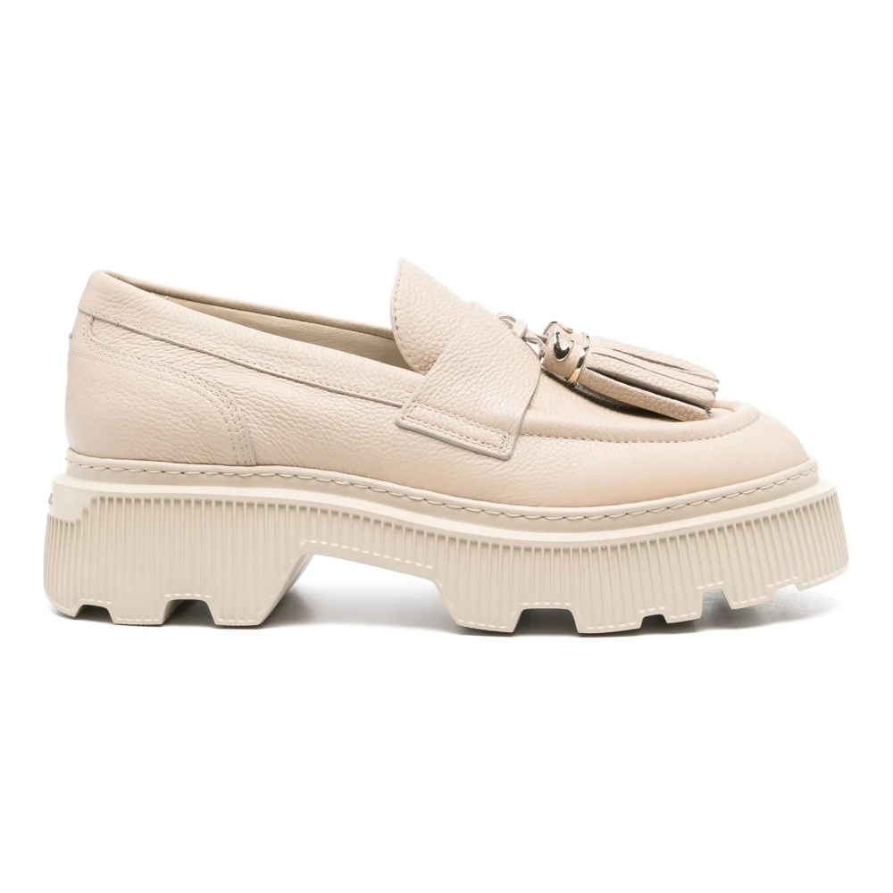 Santoni Women's Pink Leather Loafers