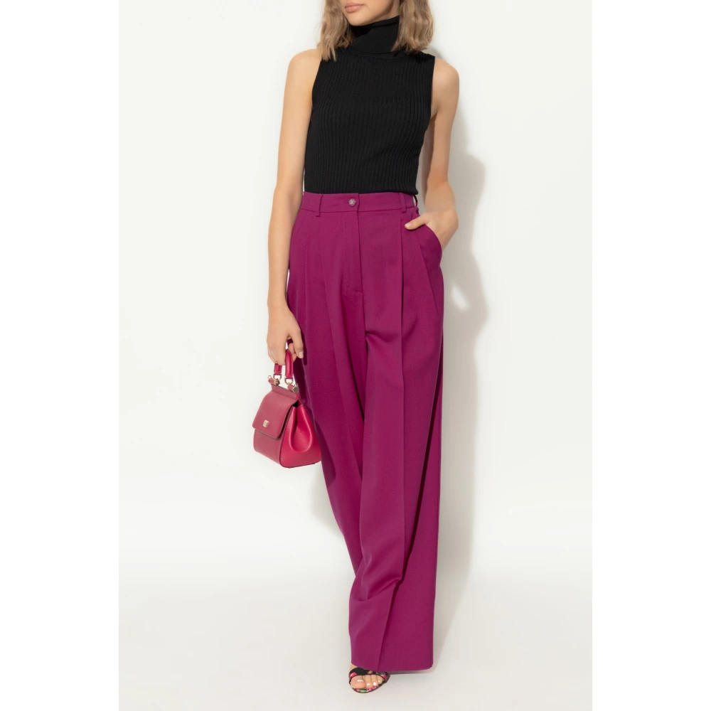 Dolce & Gabbana Wollen broek met vouw Purple Dames