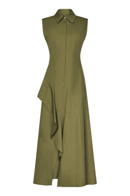 green-a-line-midi-dress-with-ruffle