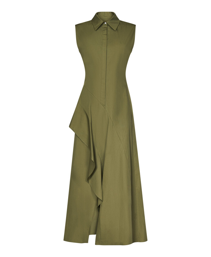 robe-midi-evasee-verte-avec-volant