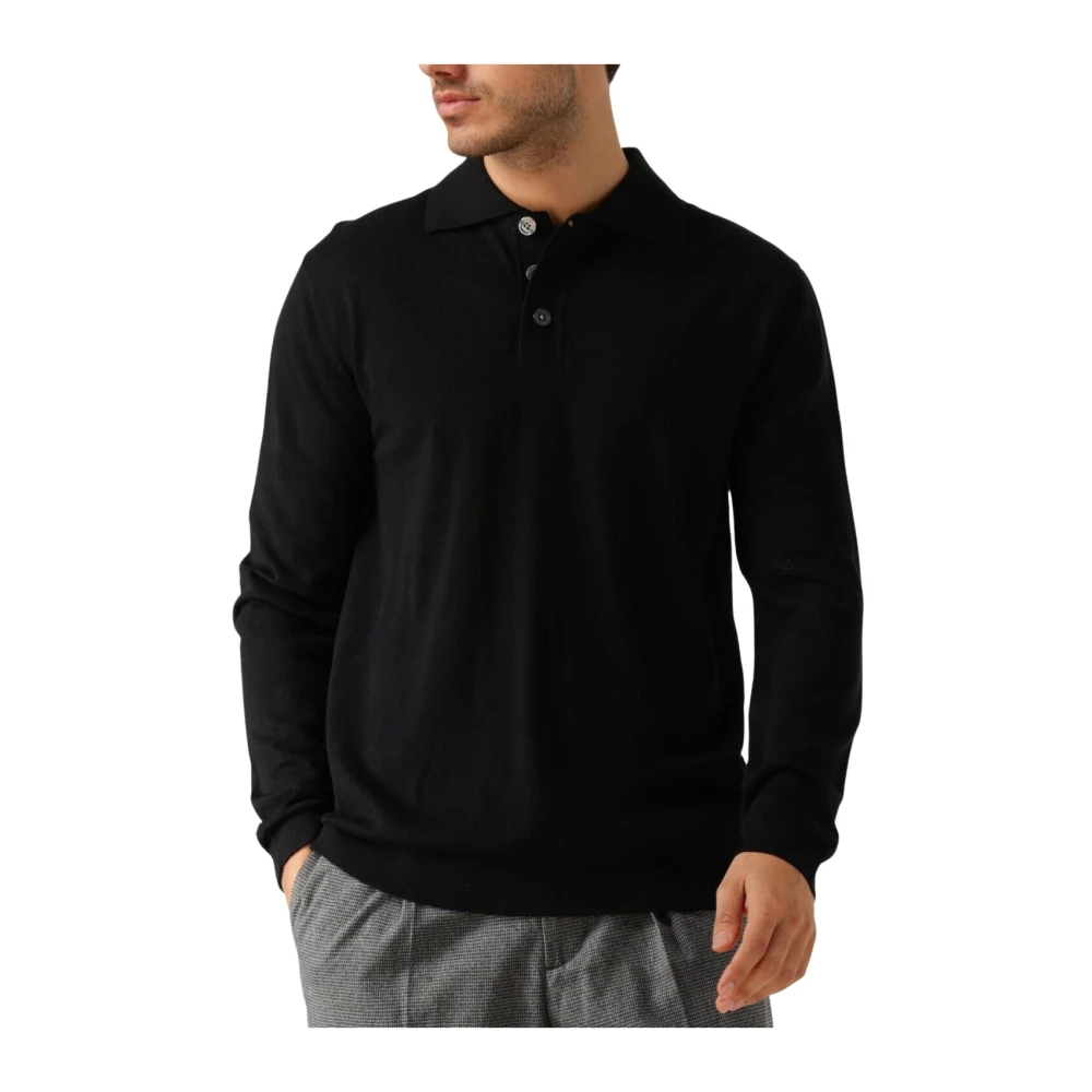 Selected Homme Merino Polo Gebreide Trui Zwart Black Heren