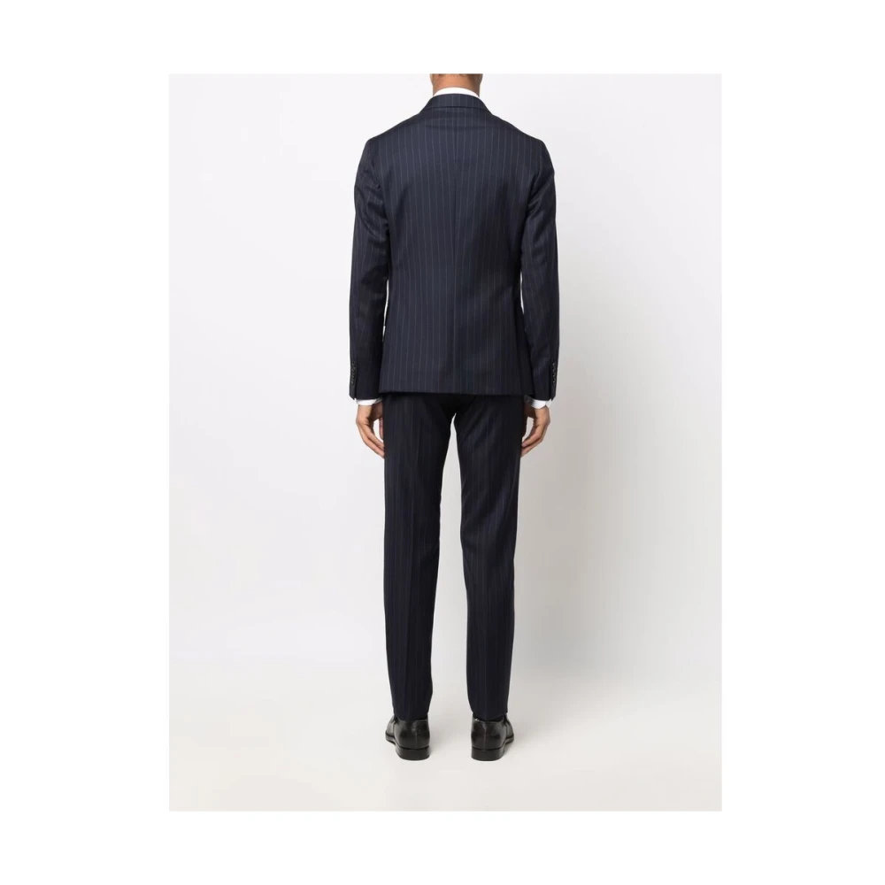 Reveres 1949 Navy Blauw Dubbelrijig Gestreept Pak Blue Heren