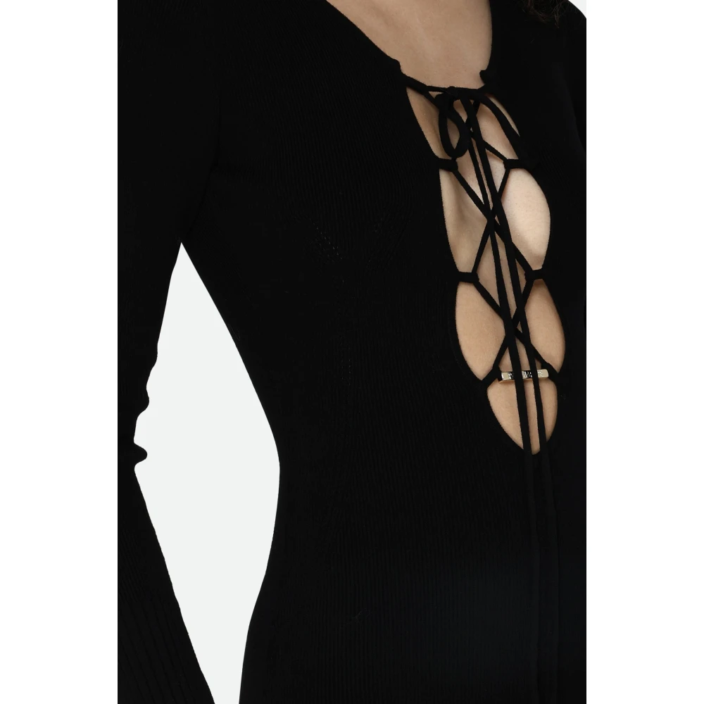 PATRIZIA PEPE Zwarte Midi Jurk met Kant Black Dames