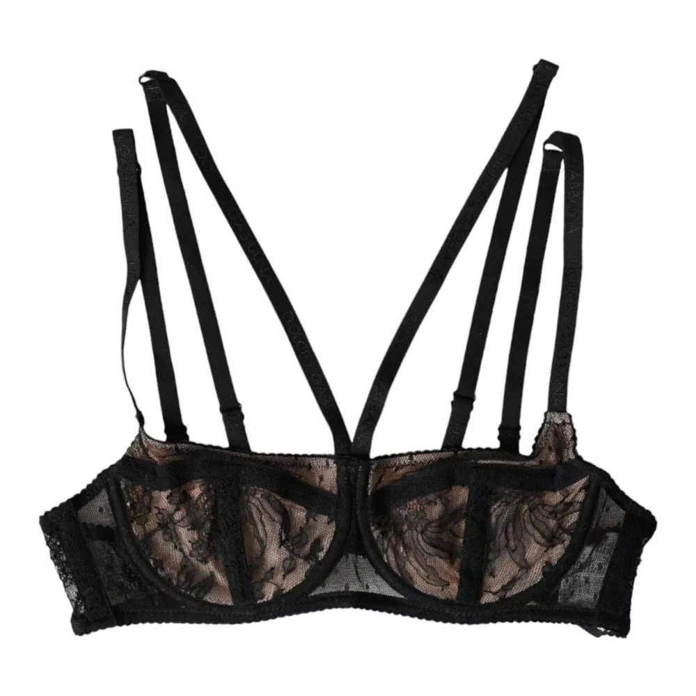Dolce & Gabbana Zwarte Bloemenkant Balconcino Beha Black Dames