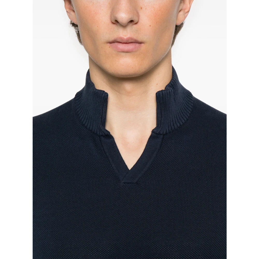 Fedeli Katoenen trui Made in Italy Blue Heren
