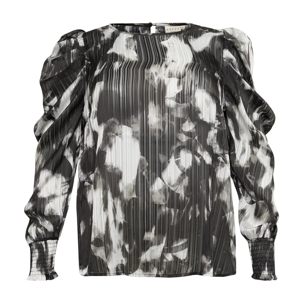 Kaffe Curve Abstract Print Blouse Zwart Grijs Grafisch Gray Dames