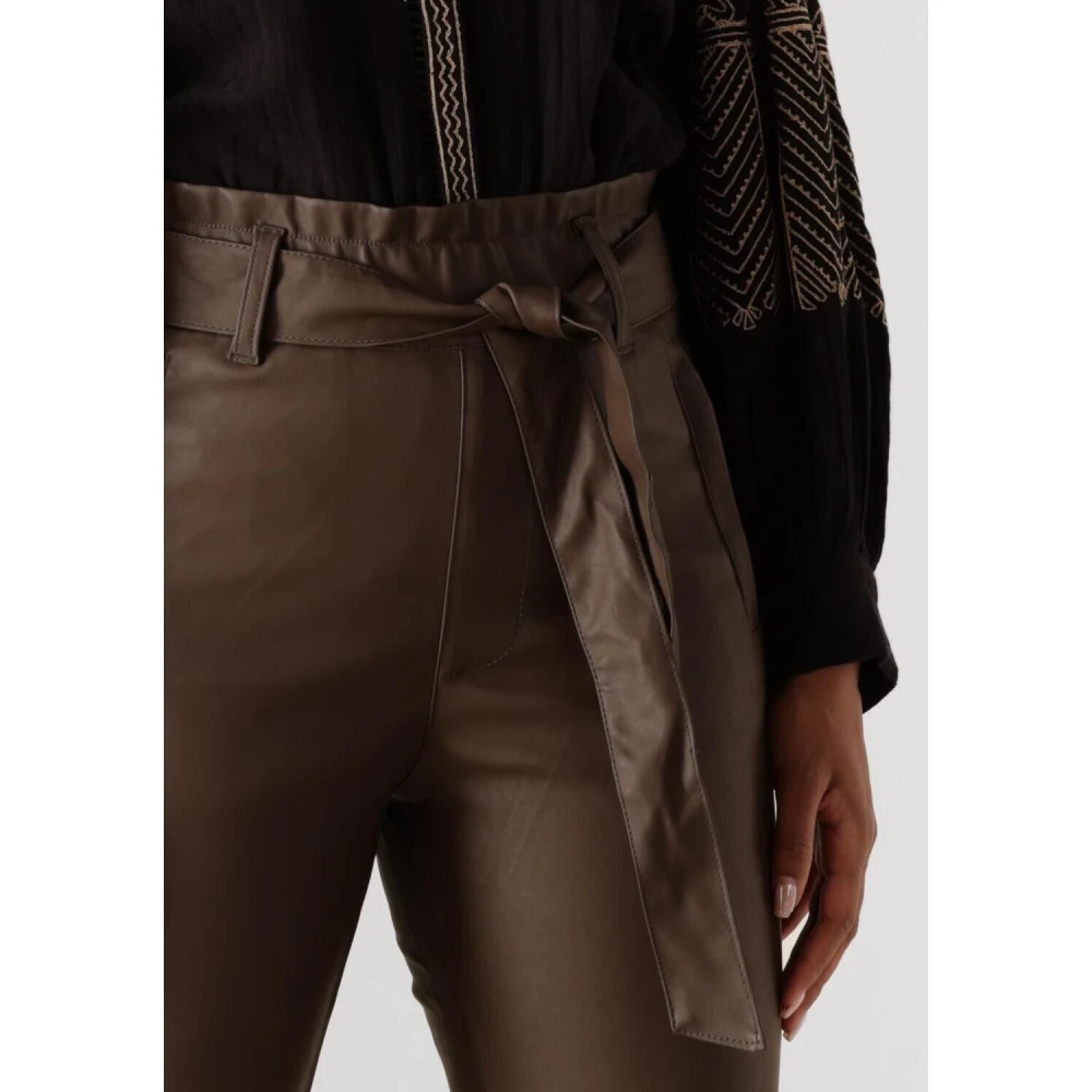 Knit-ted Bruine Leren Broek Francis Pant Brown Dames