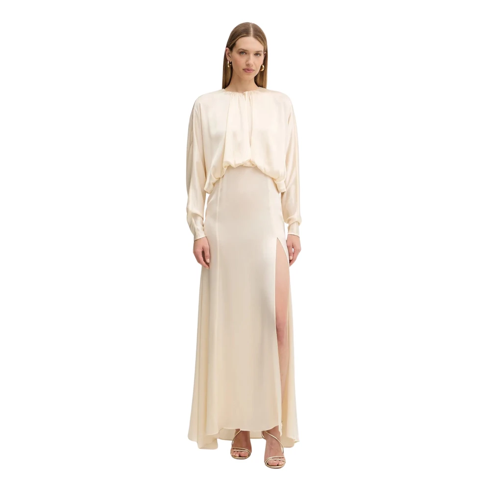 Twinset Donna Beige - Abito Lungo In Raso Con Corpetto Arricciato - Dresses - S