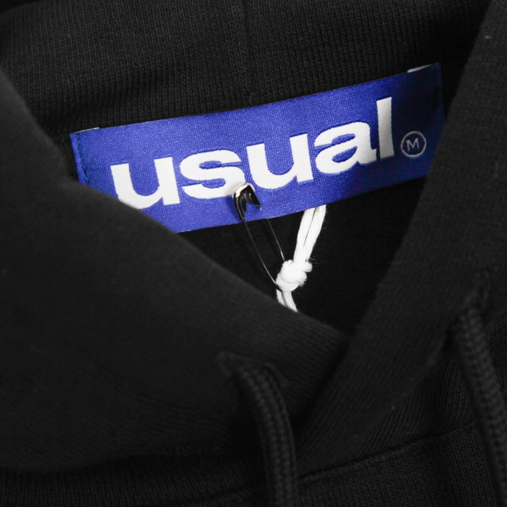 Usual Zwarte hoodie met kangoeroezak Black Heren
