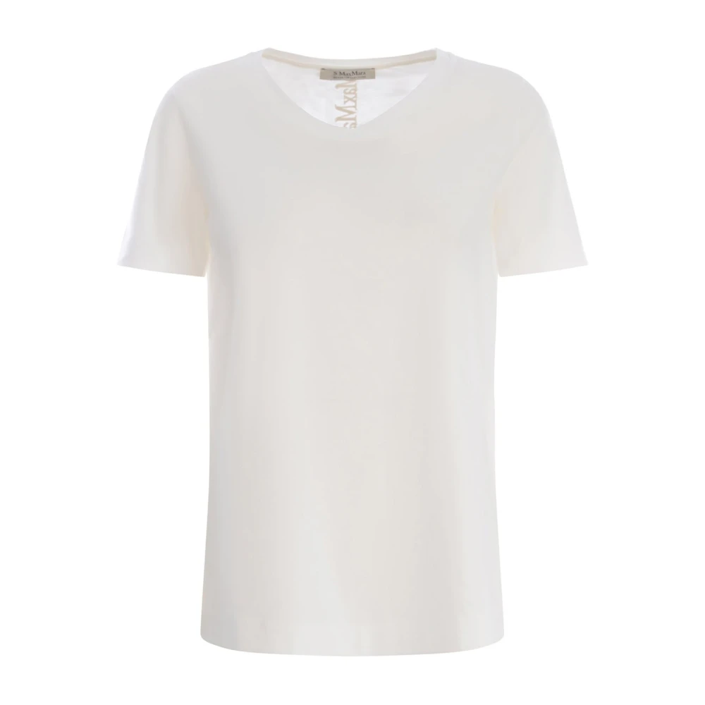 Max Mara Geribbeld V-hals T-shirt White Dames